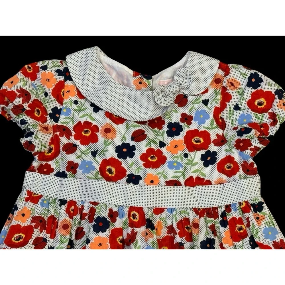 Janie and Jack Floral Dress 5T Peter Pan Collar Tie Back Cotton Lined Summer